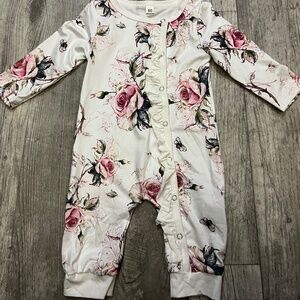 Baby Girl Floral Ruffle Long Sleeve Onesie